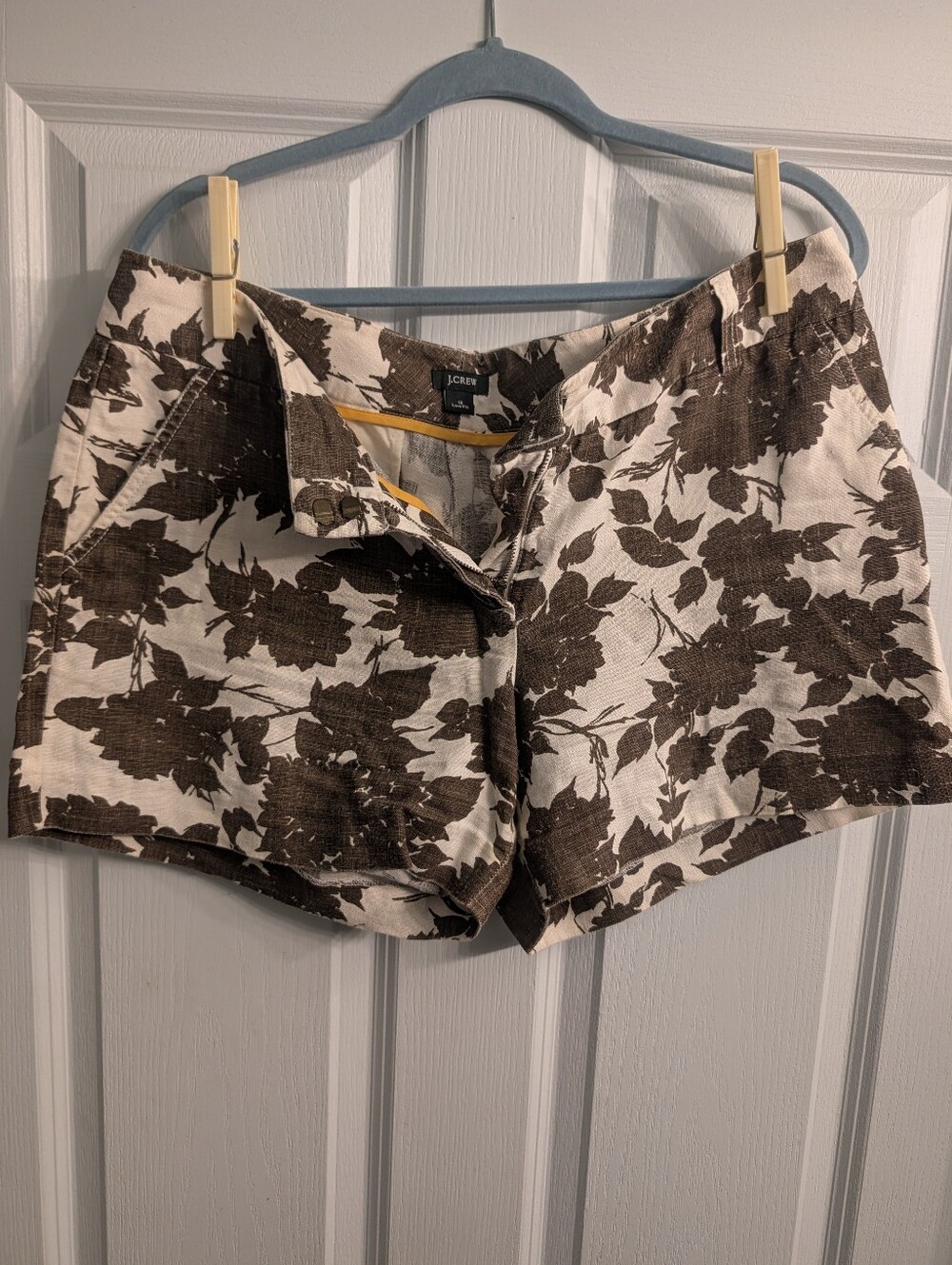 J. Crew Brown and White Floral Linen-Blend Women's Shorts